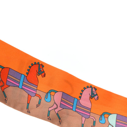 Hermes Silk Rocabar Twilly Orange Bleu Ciel 4 of 9