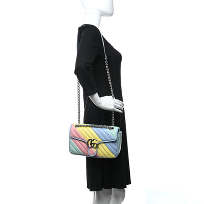 Gucci Calfskin Matelasse Diagonal Small GG Marmont Shoulder Bag Multicolor Pastel 2 of 11