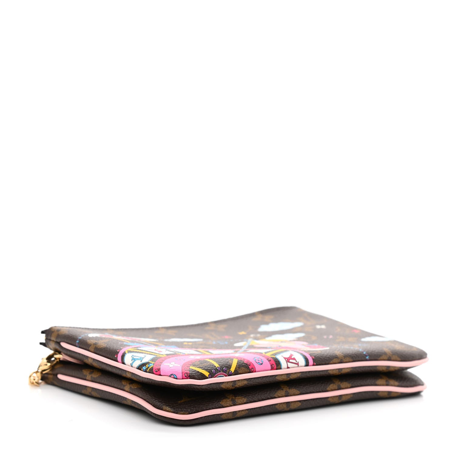 Louis Vuitton Monogram 2020 Christmas Animation Big Wheel Double Zip Pochette Rose Ballerine 4 of 12