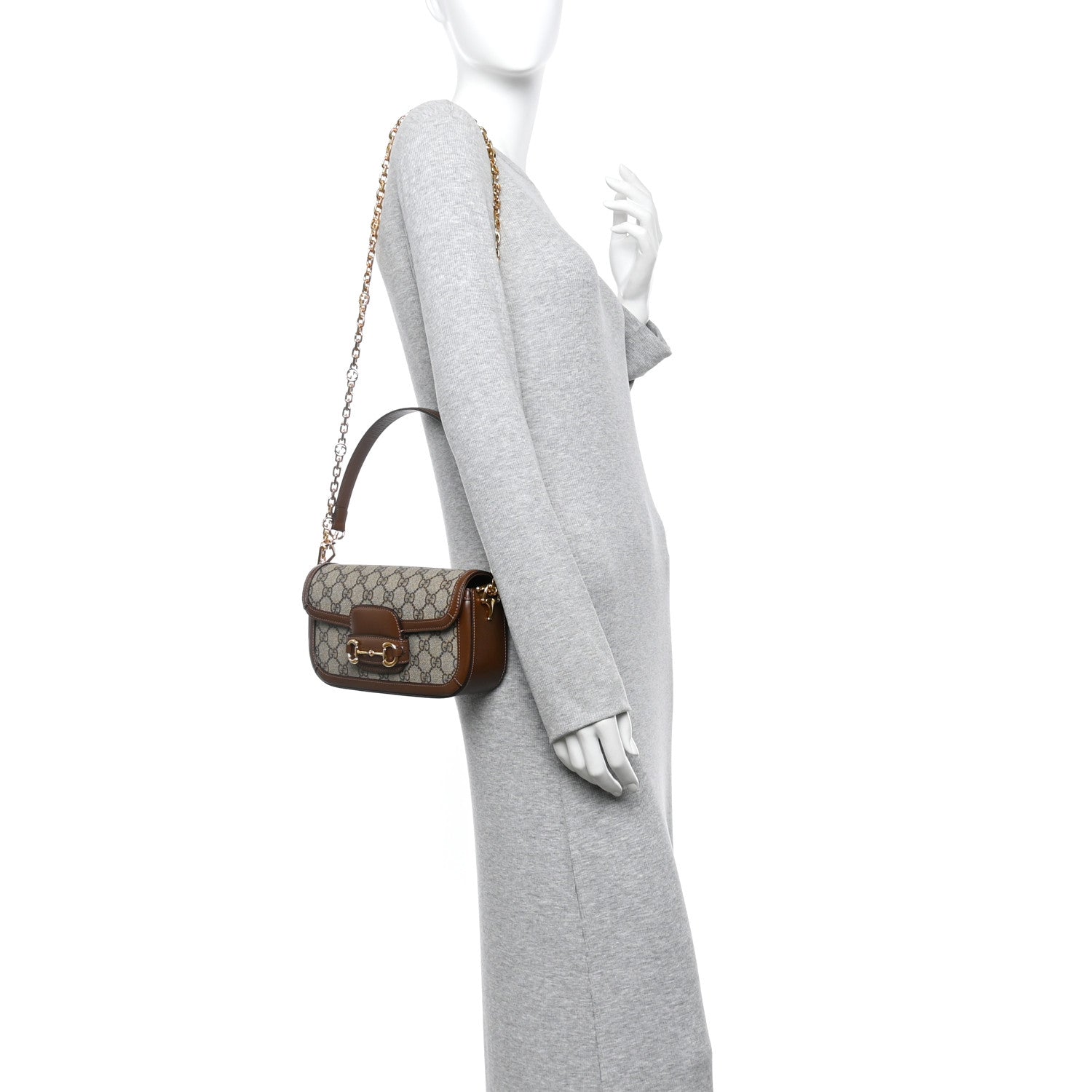 Gucci GG Supreme Monogram Small Horsebit 1955 Chain Shoulder Bag Beige Ebony Brown Sugar 2 of 11