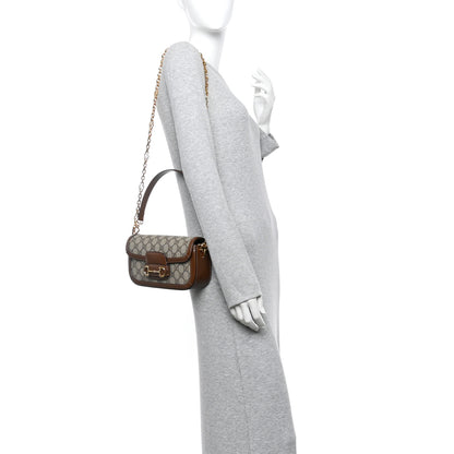 Gucci GG Supreme Monogram Small Horsebit 1955 Chain Shoulder Bag Beige Ebony Brown Sugar 2 of 11