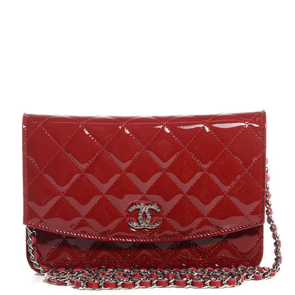 Chanel Patent Quilted Brilliant Wallet On Chain WOC Red 1 of 9