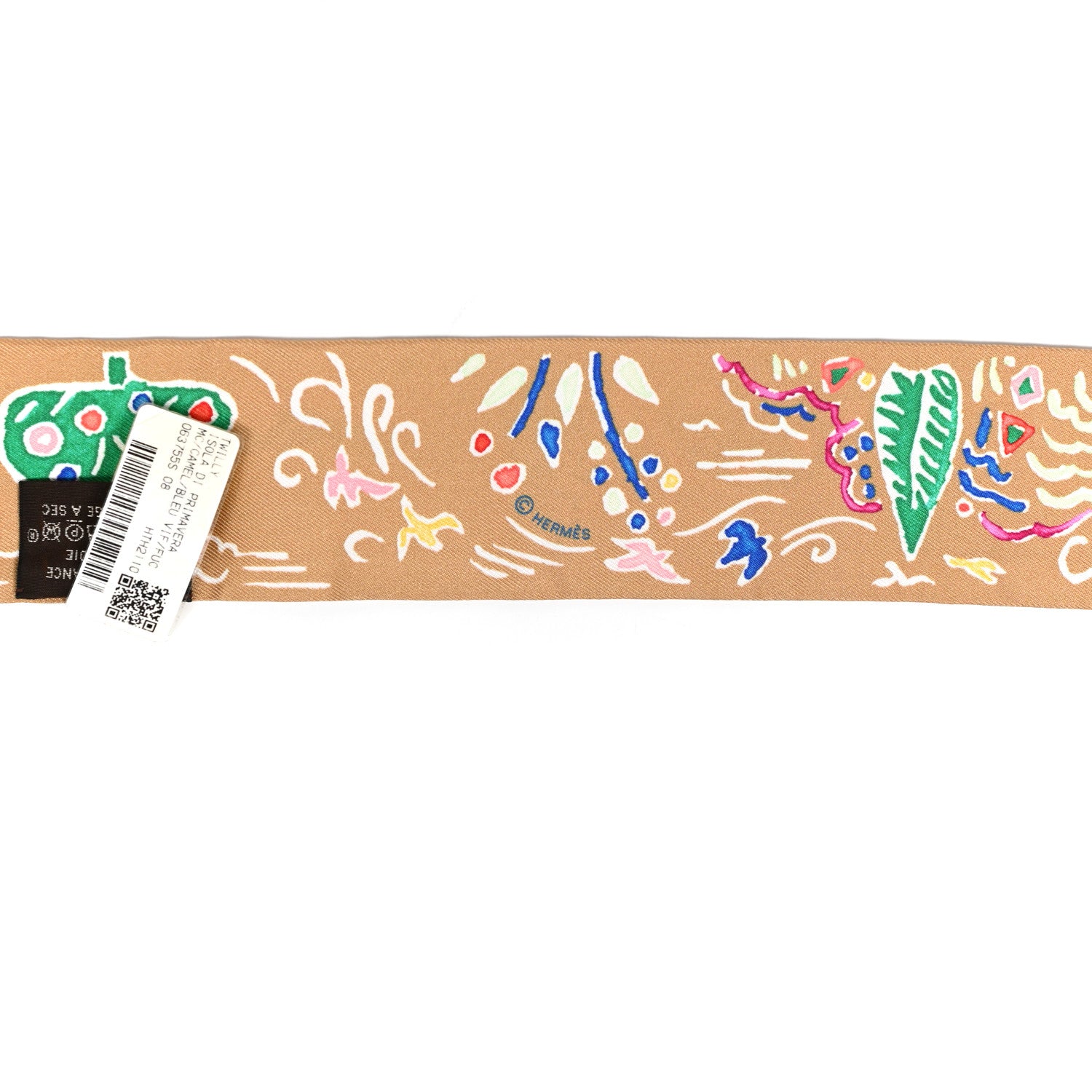 Hermes Silk Isola Di Primavera Twilly Camel Bleu Vif Fuchsia 4 of 4