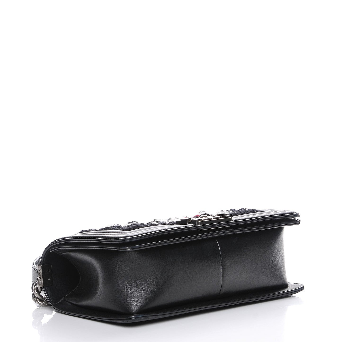 Lambskin Tweed Logo Embroidered Medium Boy Flap White Red Black