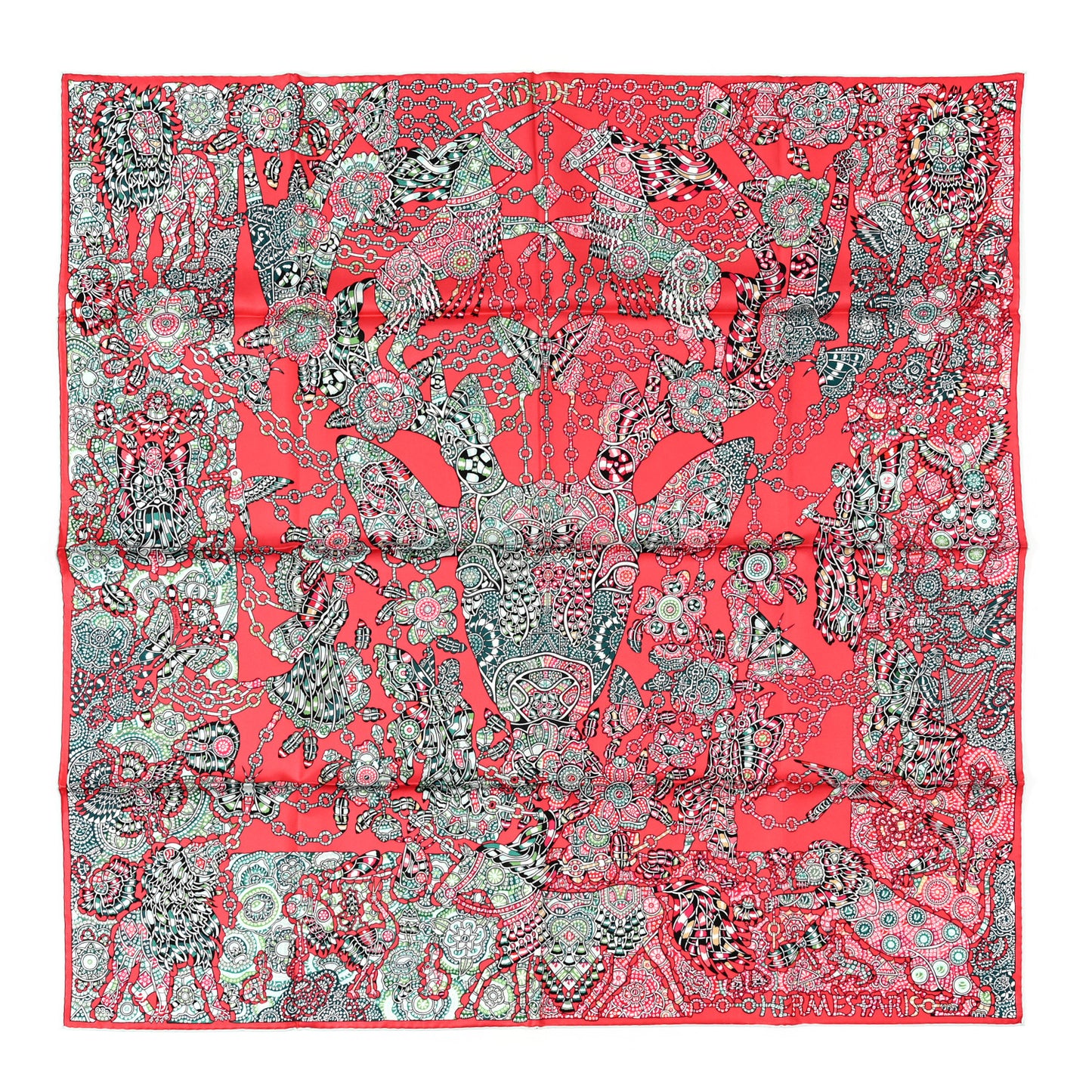Silk La Légende De La Forêt Scarf 90 Corail Vert Black