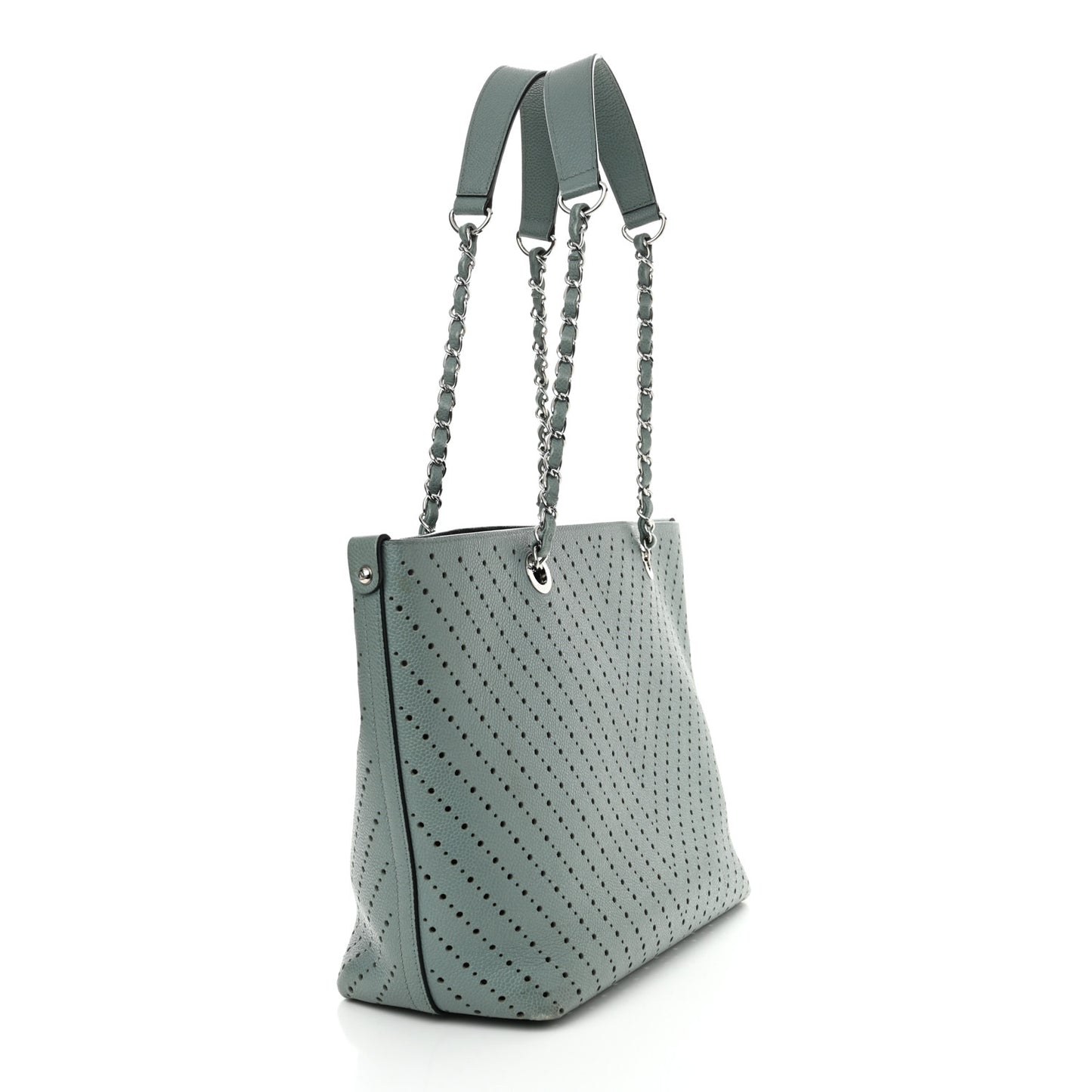 Perforated Grained Calfskin Small Shopping Tote Green