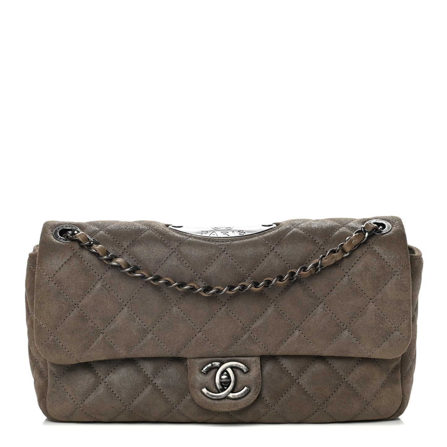 Iridescent Calfskin Quilted Paris Flap Brown
