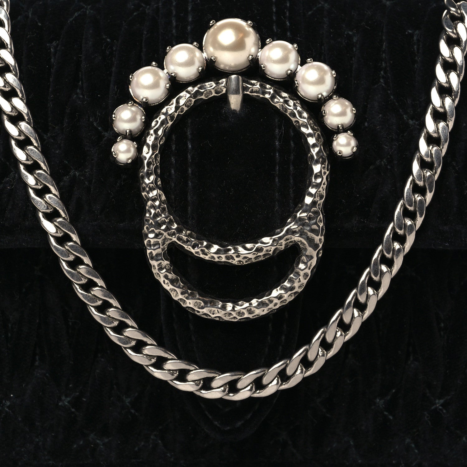 Miu Miu Velvet Matelasse Pearl Embellished Chain Clutch Black 6 of 8
