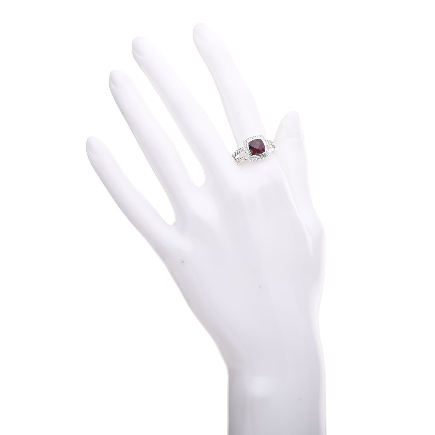 David Yurman Sterling Silver Diamond Garnet 7mm Petite Albion Ring 56 7.5 2 of 5
