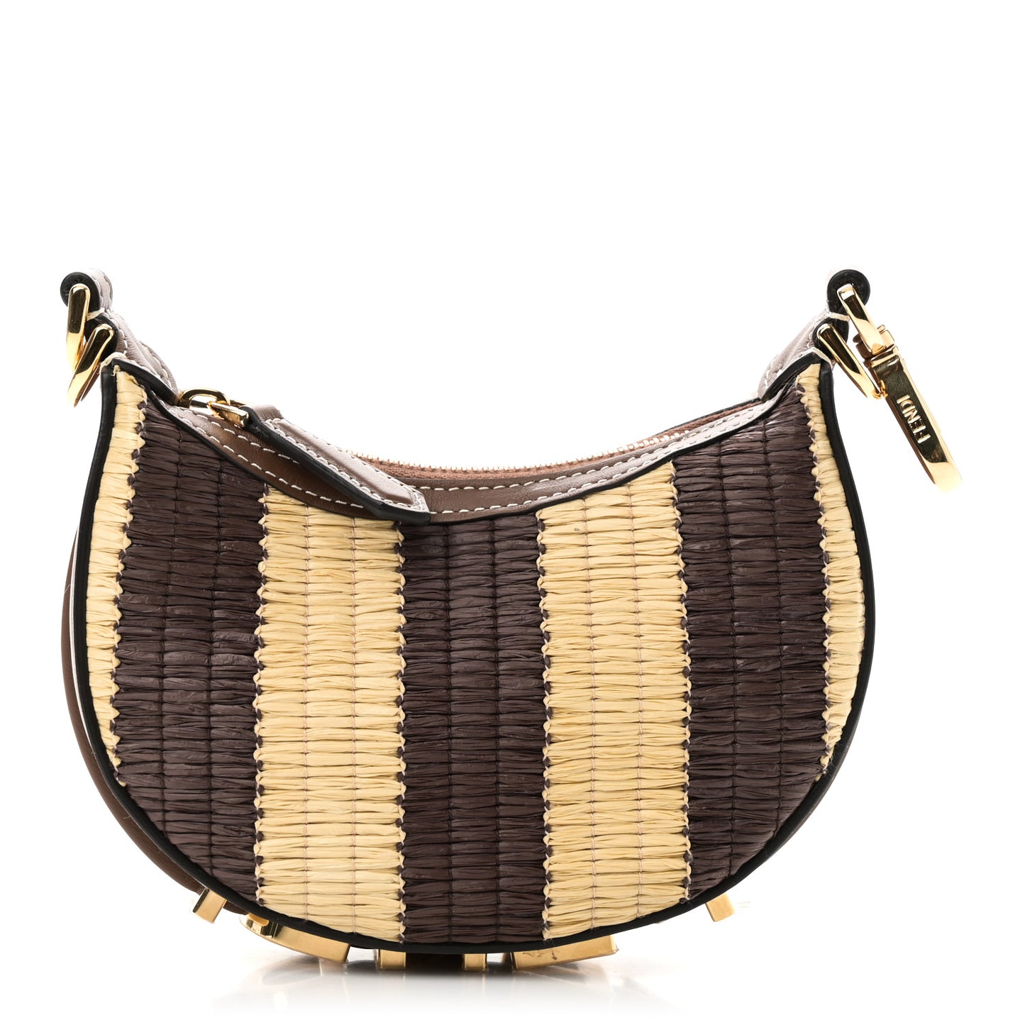 Raffia Vitello Grace Nano Fendigraphy Hobo Charm Natural Gianduia