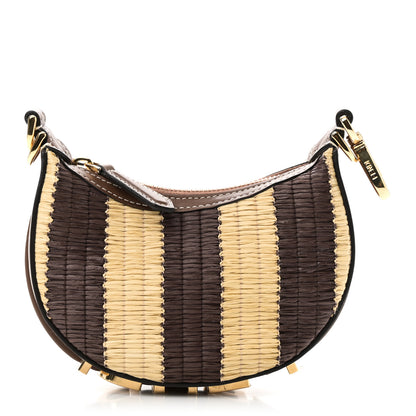 Fendi Raffia Vitello Grace Nano Fendigraphy Hobo Charm Natural Gianduia 1 of 10