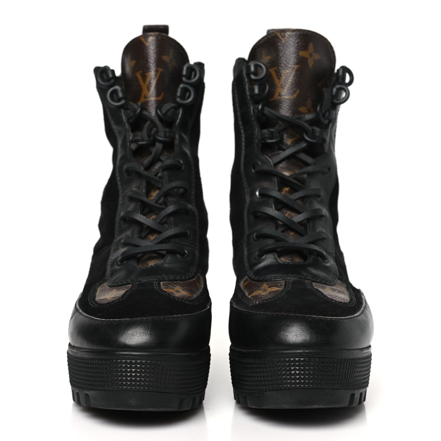 Suede Calfskin Monogram Laureate Platform Desert Boots 38 Black