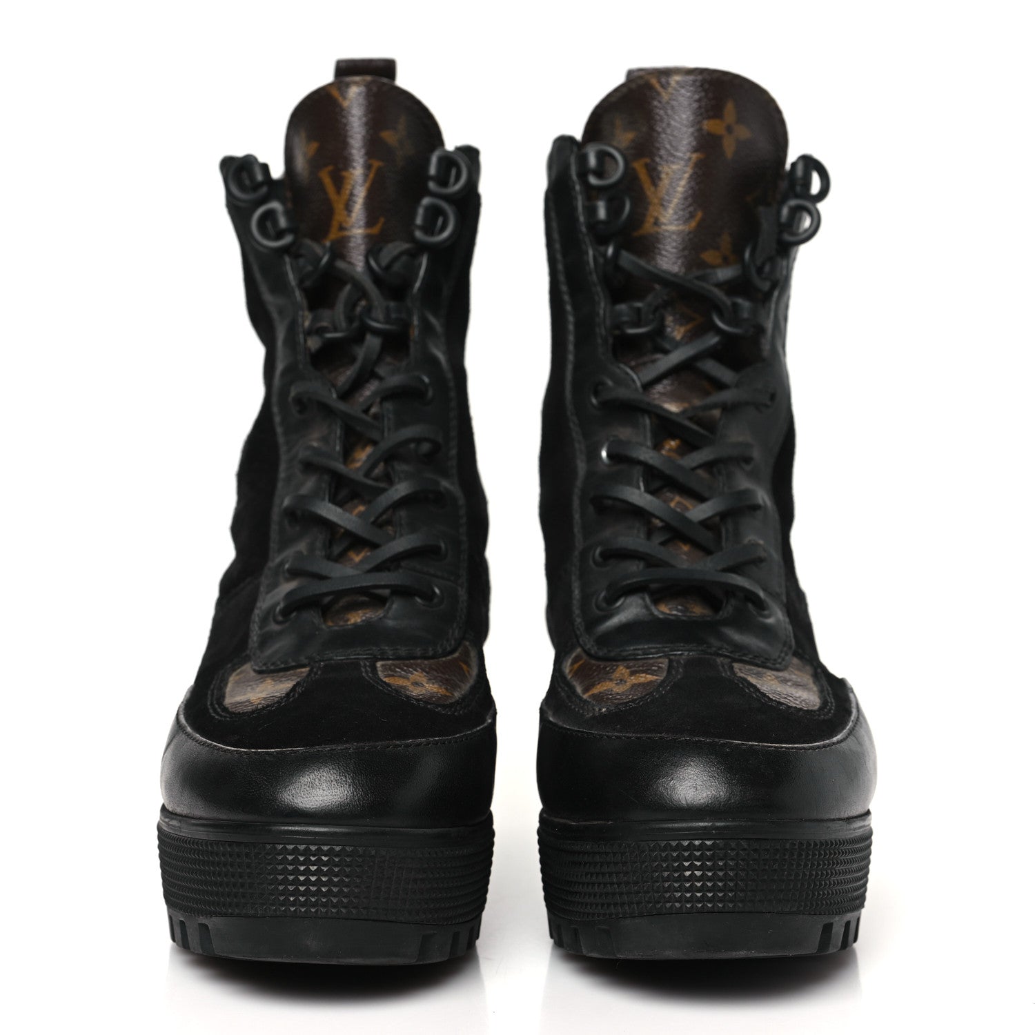 Louis Vuitton Suede Calfskin Monogram Laureate Platform Desert Boots 38 Black 3 of 9