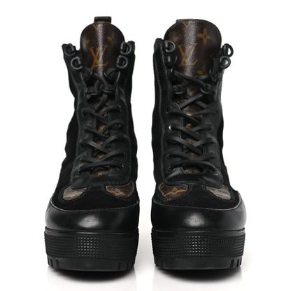 Louis Vuitton Suede Calfskin Monogram Laureate Platform Desert Boots 38 Black 3 of 9