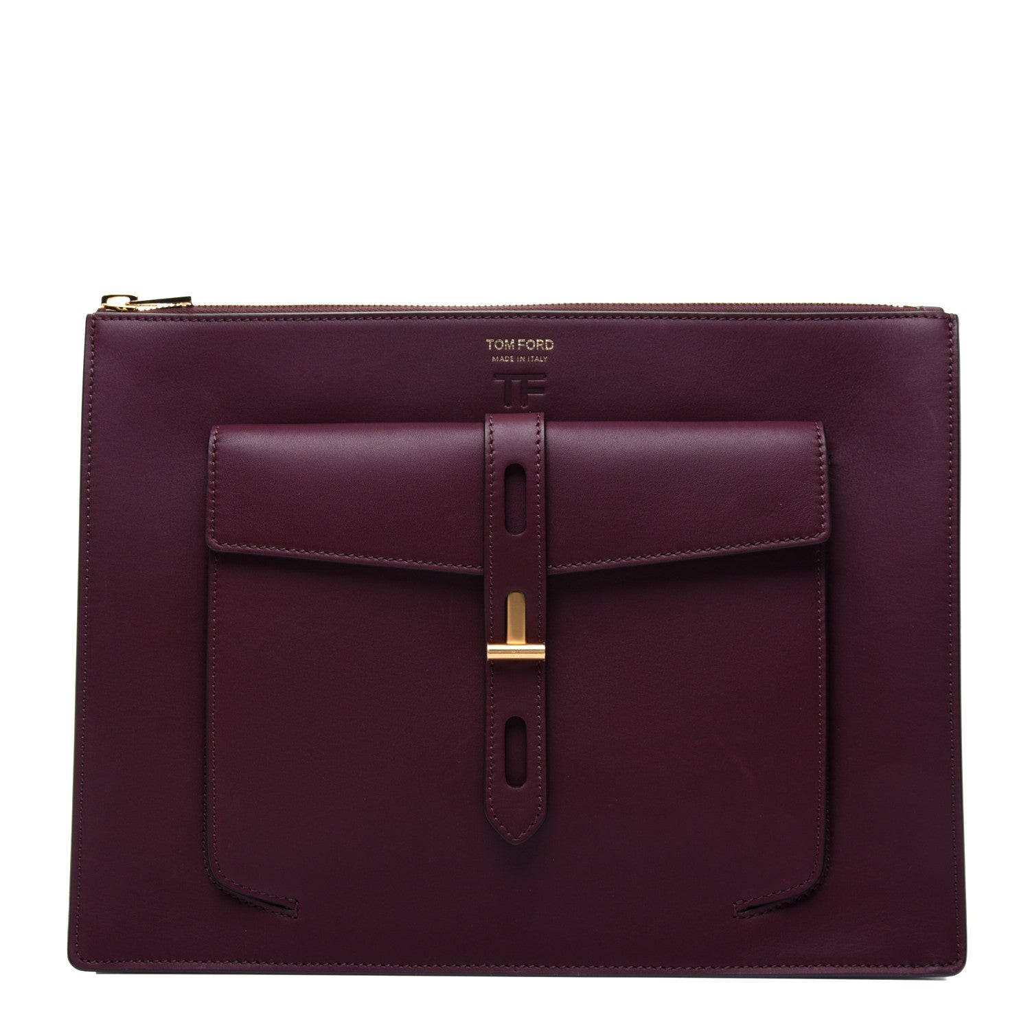 Tom Ford Calfskin Hollywood T Twist Pouch Bordeaux 1 of 13