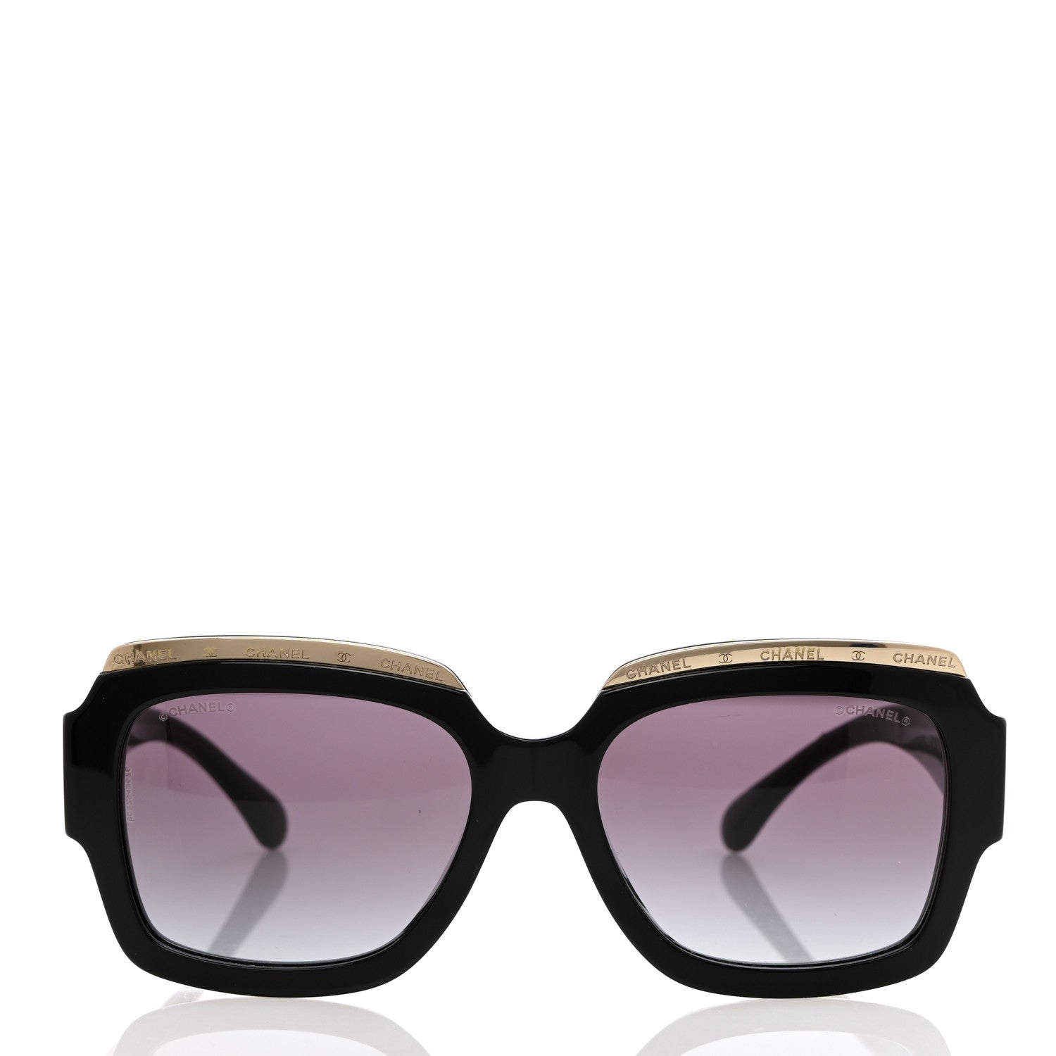 Chanel Acetate Rectangle Logo Sunglasses 71506A Black Gold 2 of 8