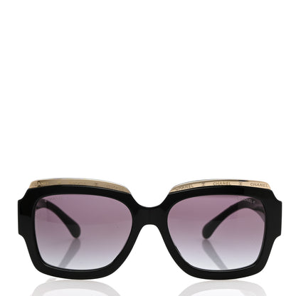 Chanel Acetate Rectangle Logo Sunglasses 71506A Black Gold 2 of 8