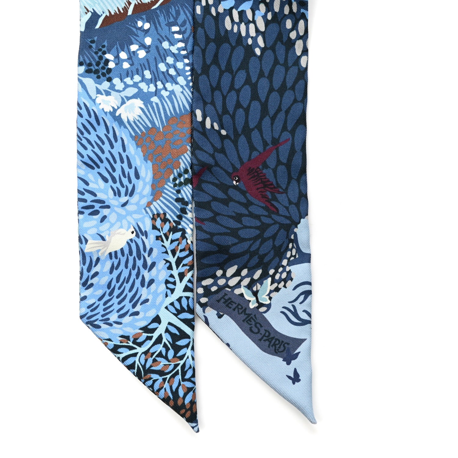 Hermes Silk Dans un Jardin Anglais Twilly Ciel Marine Brun 2 of 4