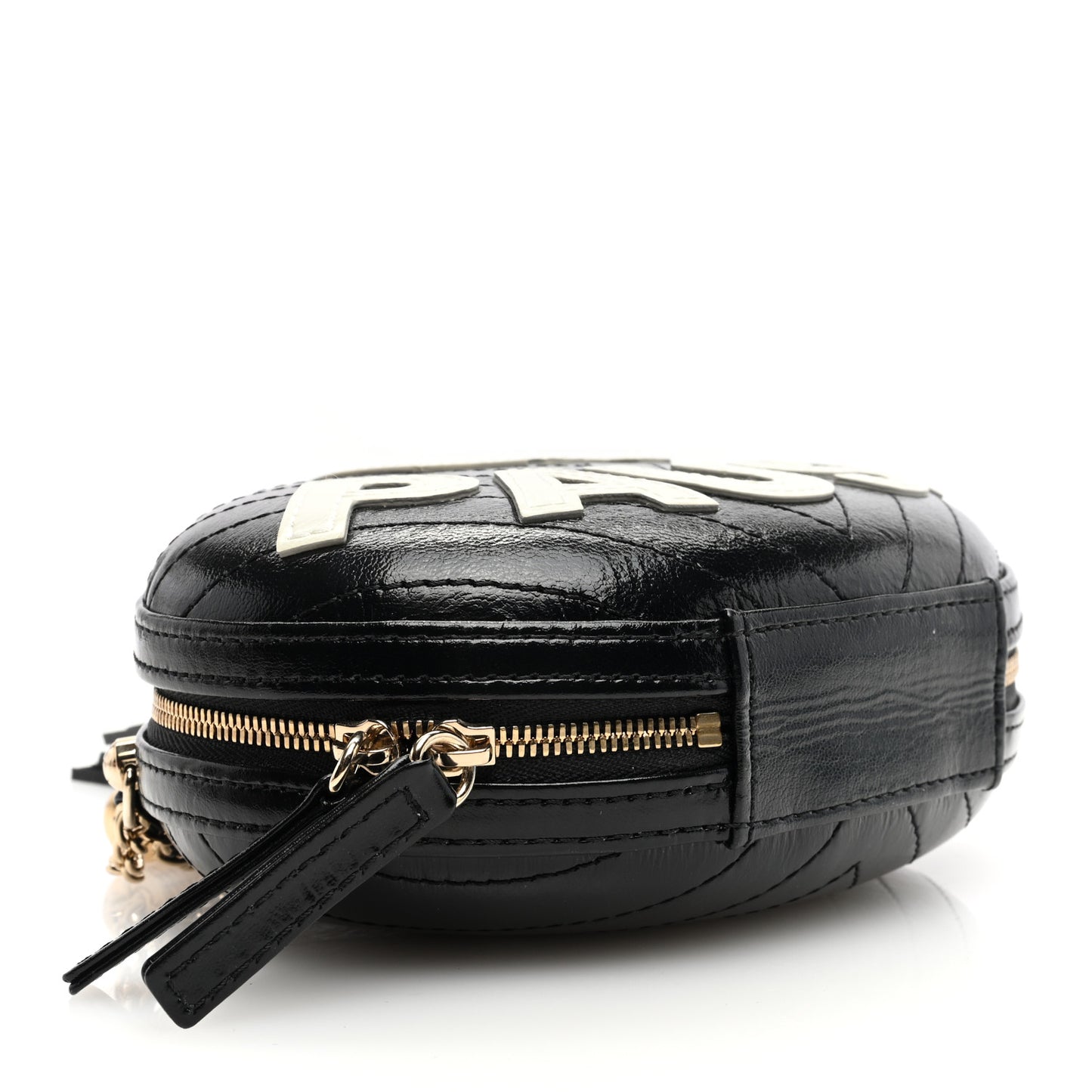Lambskin Embroidered Chevron Quilted La Pausa Tassel Clutch Black
