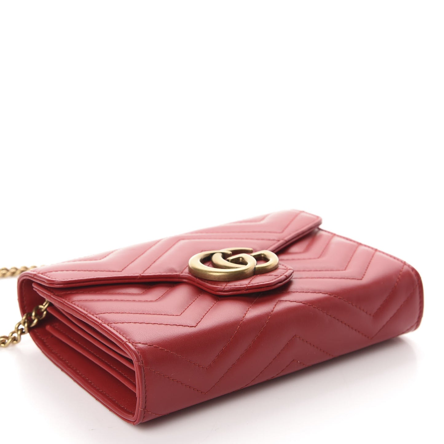 Calfskin Matelasse GG Marmont Chain Wallet Hibiscus Red