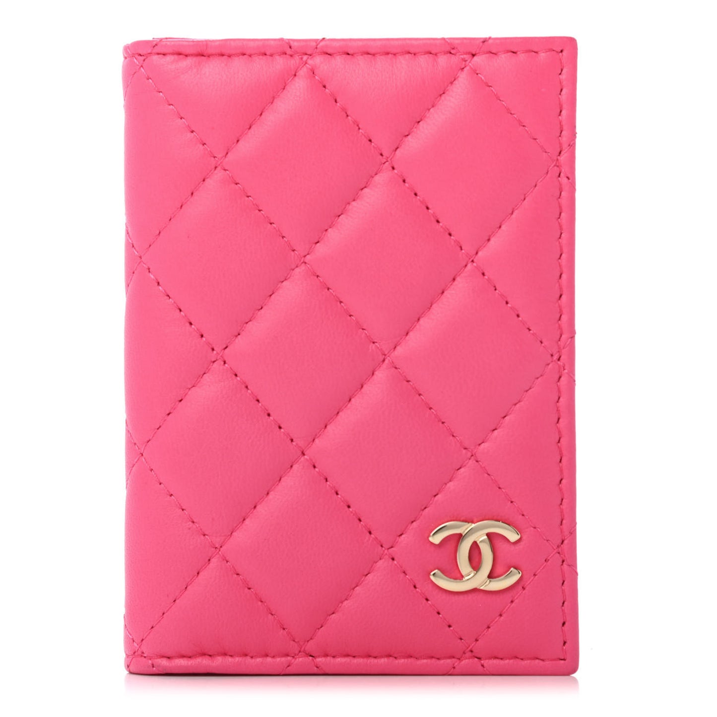 Lambskin Quilted Card Holder Wallet Fuchsia