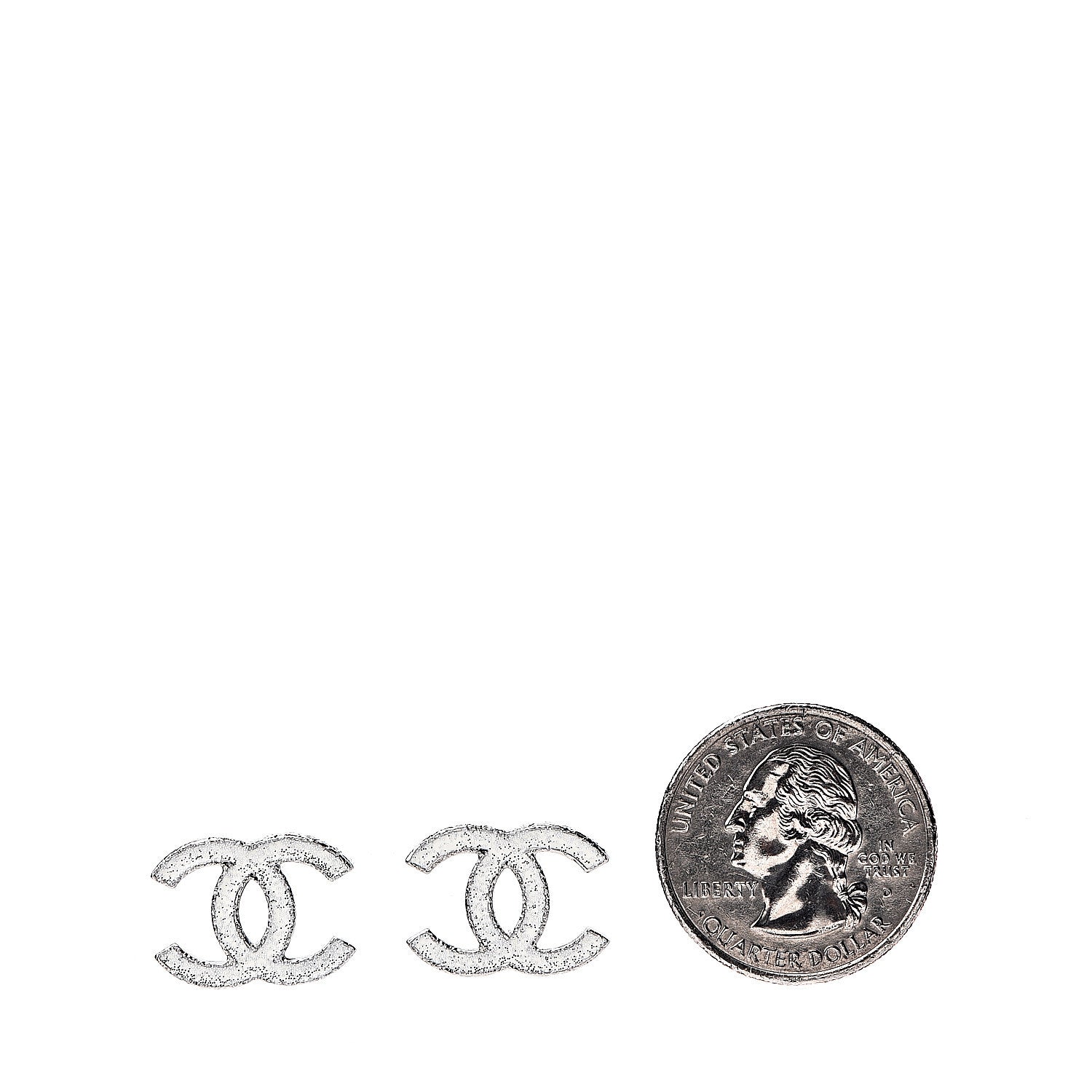 Chanel Glitter Enamel CC Earrings Silver White 2 of 4