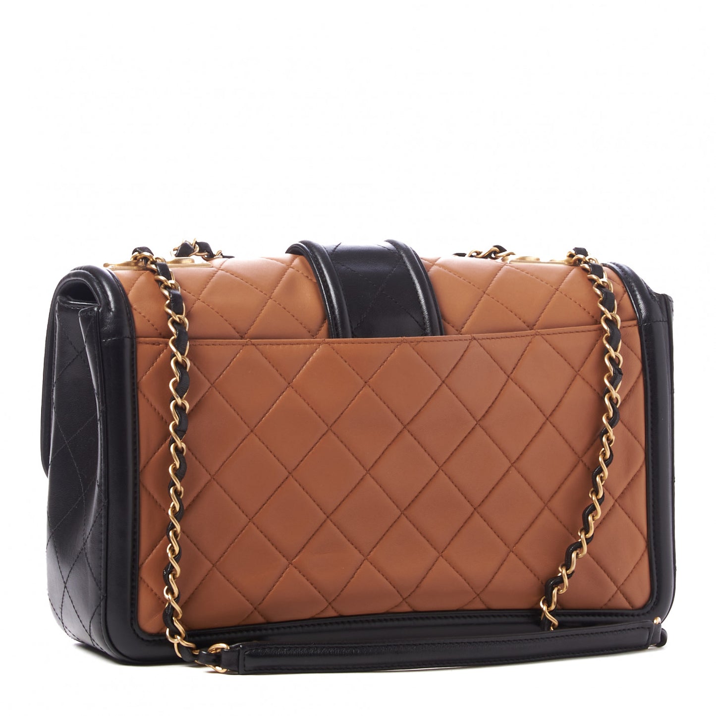 Lambskin Quilted Large Elegant CC Flap Beige Black