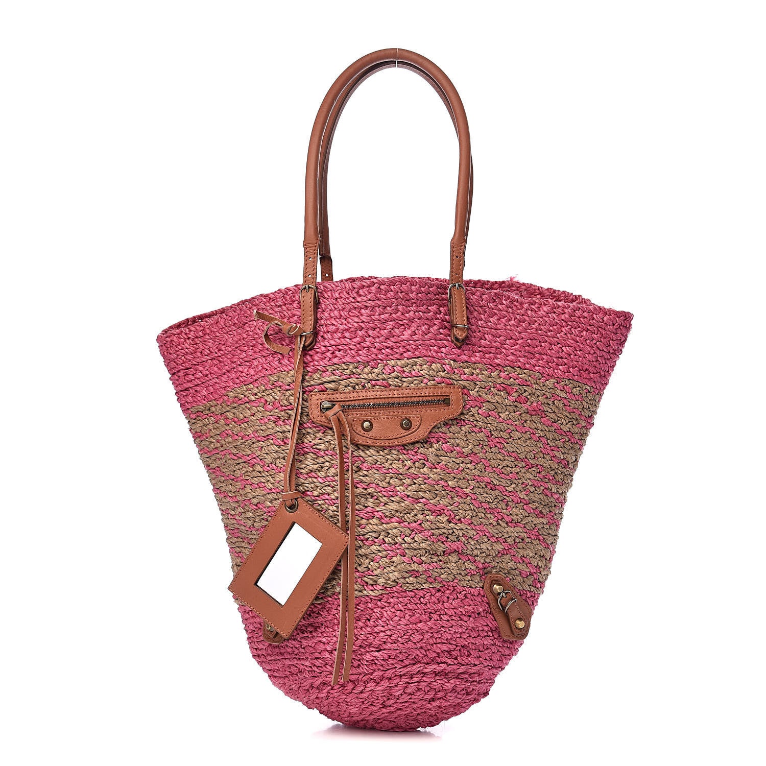 Balenciaga Raffia Panier Two-Toned Raffia Tote Pink Natural 1 of 12
