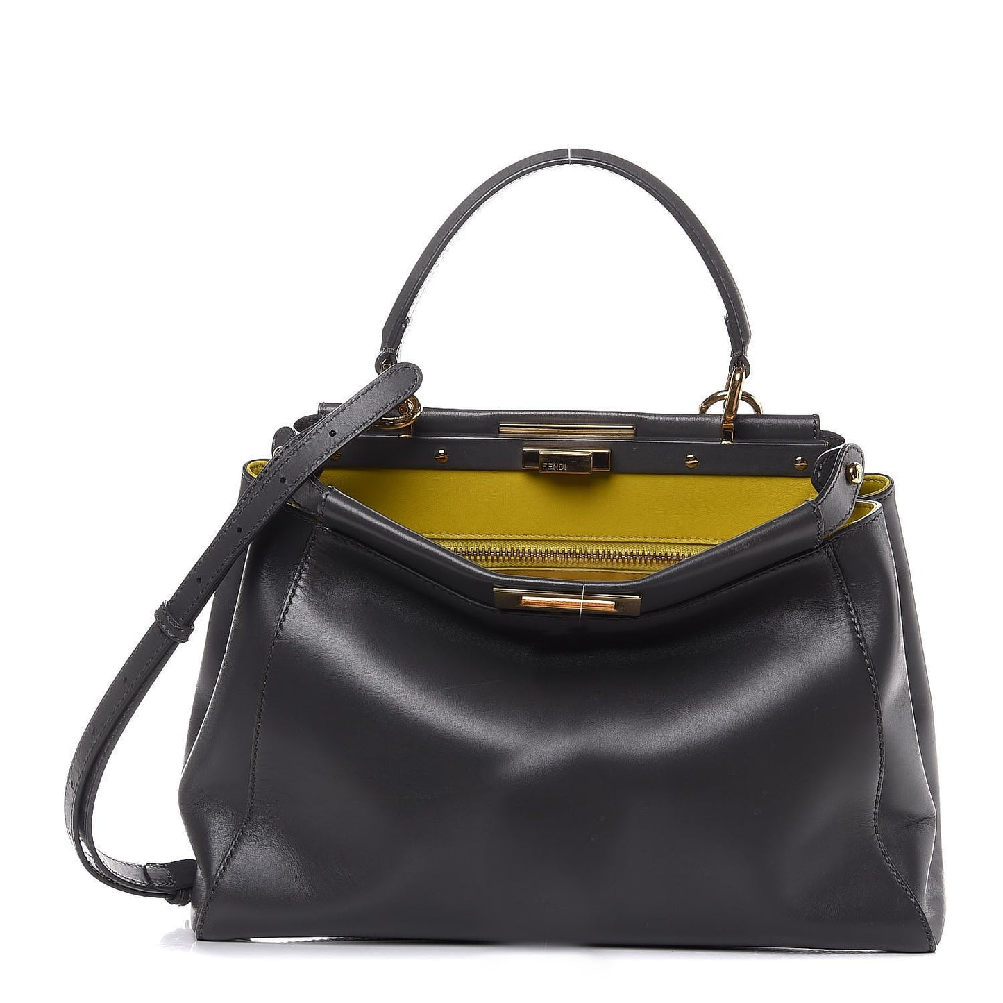 Vitello Morgan Shiny Nappa Medium Peekaboo Iconic Satchel Piombo Lime