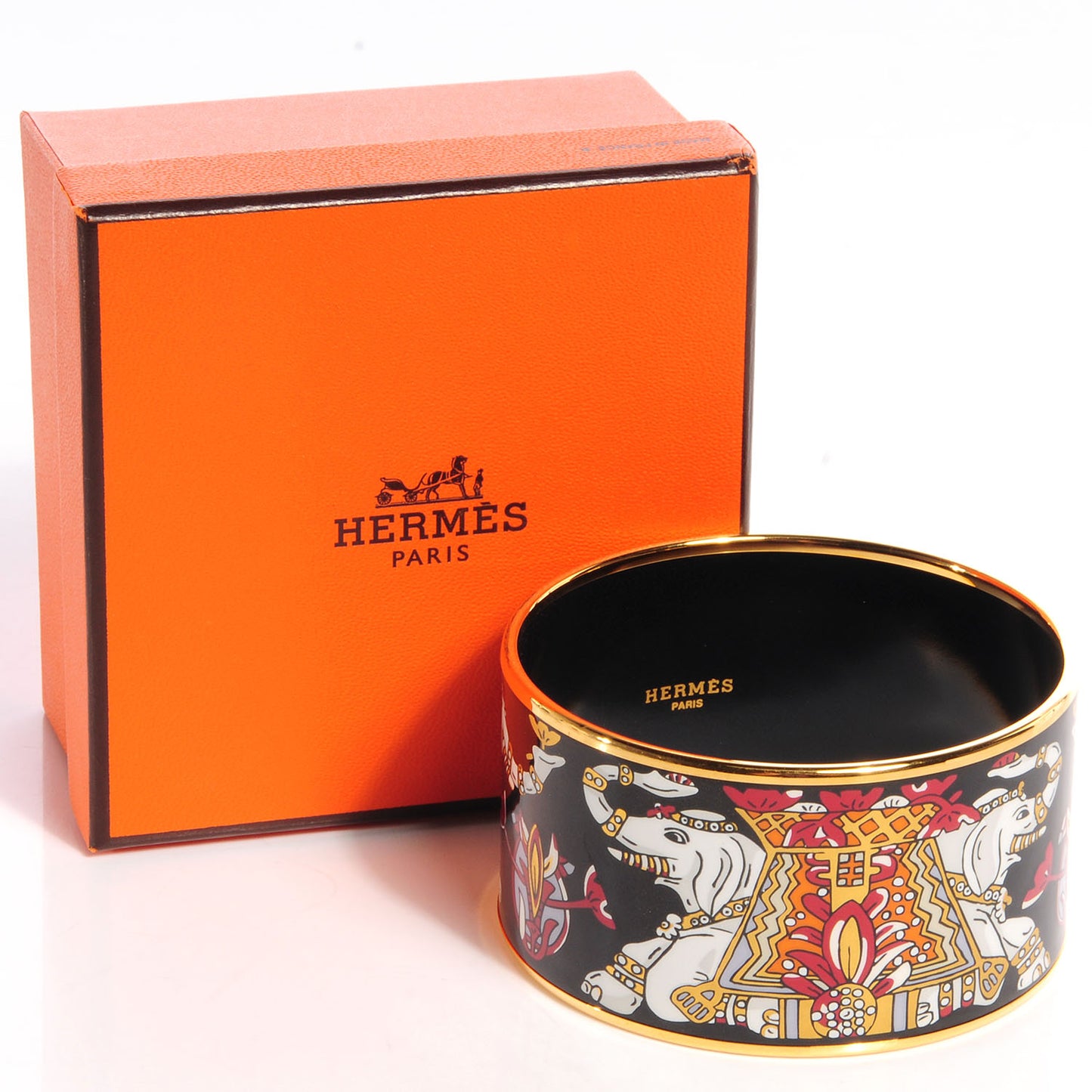 Enamel Printed Elephant Torana Extra Wide Bracelet 70 Black