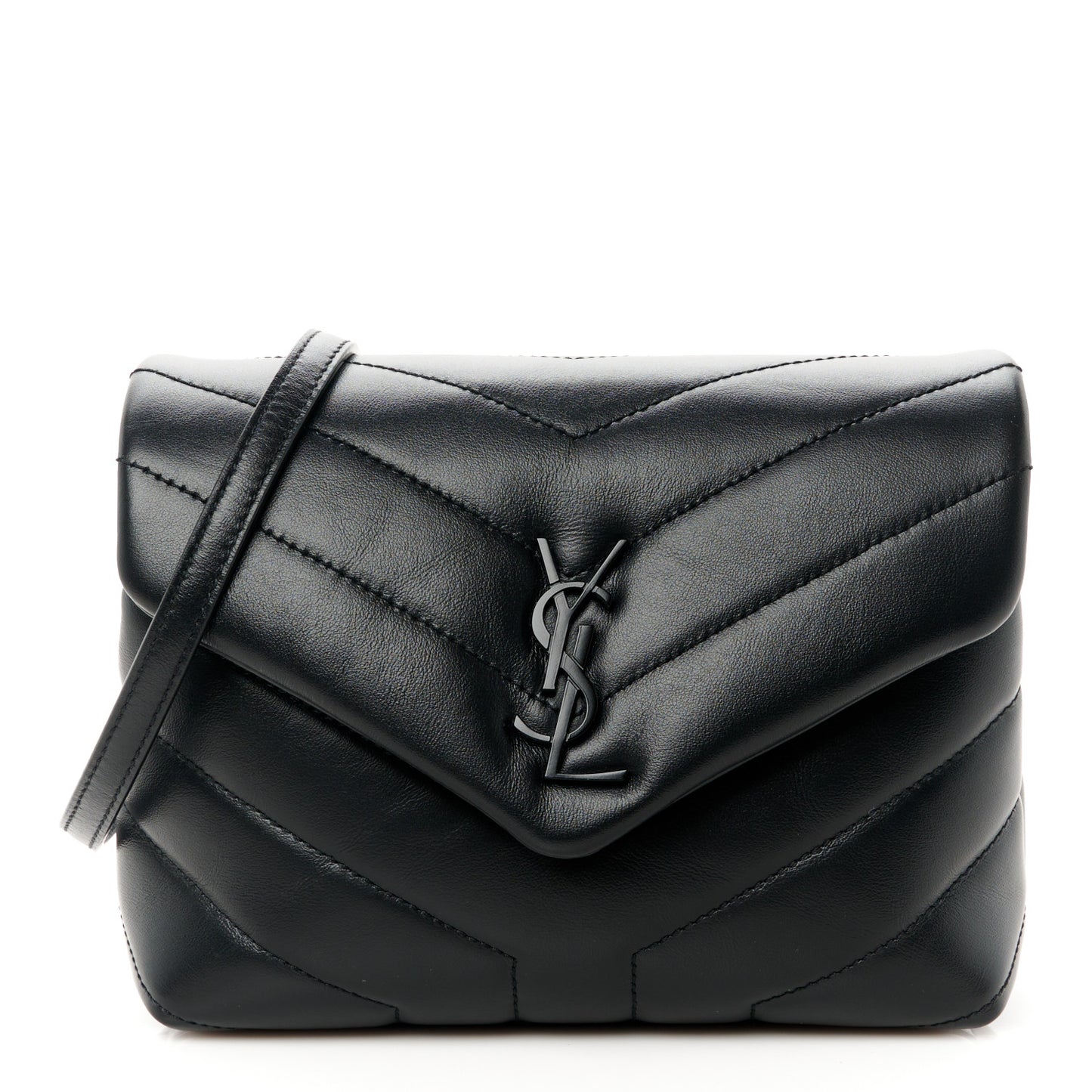 Calfskin Y Quilted Monogram Monochrome Toy Loulou Crossbody Bag Black