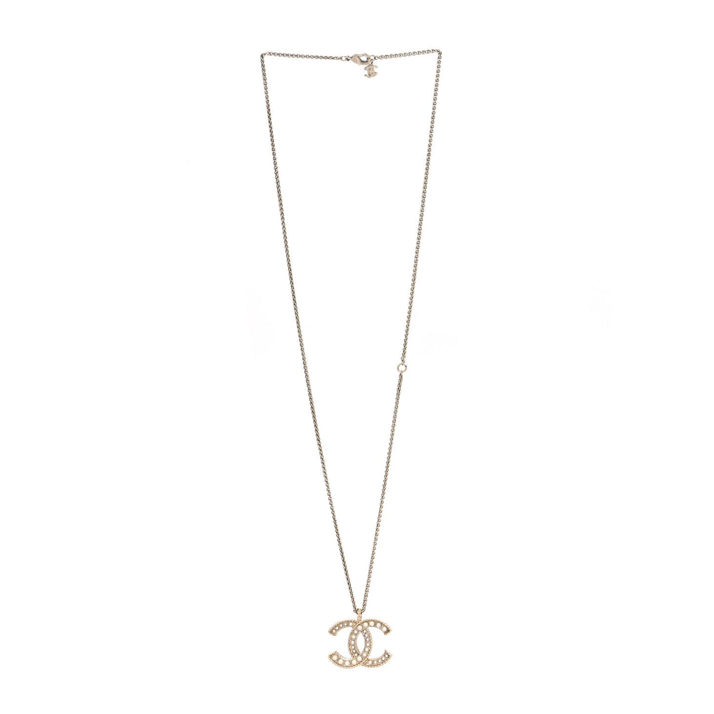 Pearl CC Pendant Necklace Light Gold