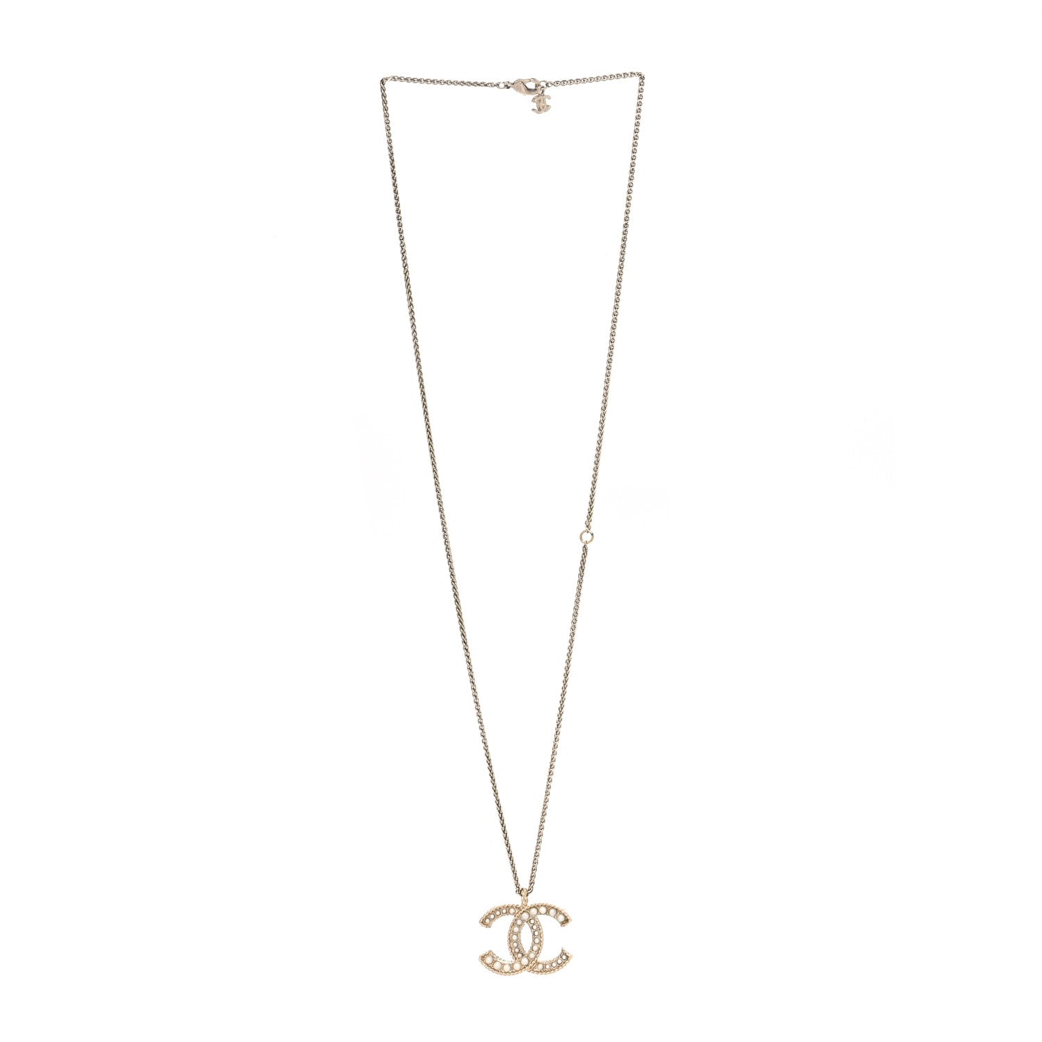 Chanel Pearl CC Pendant Necklace Light Gold 3 of 5