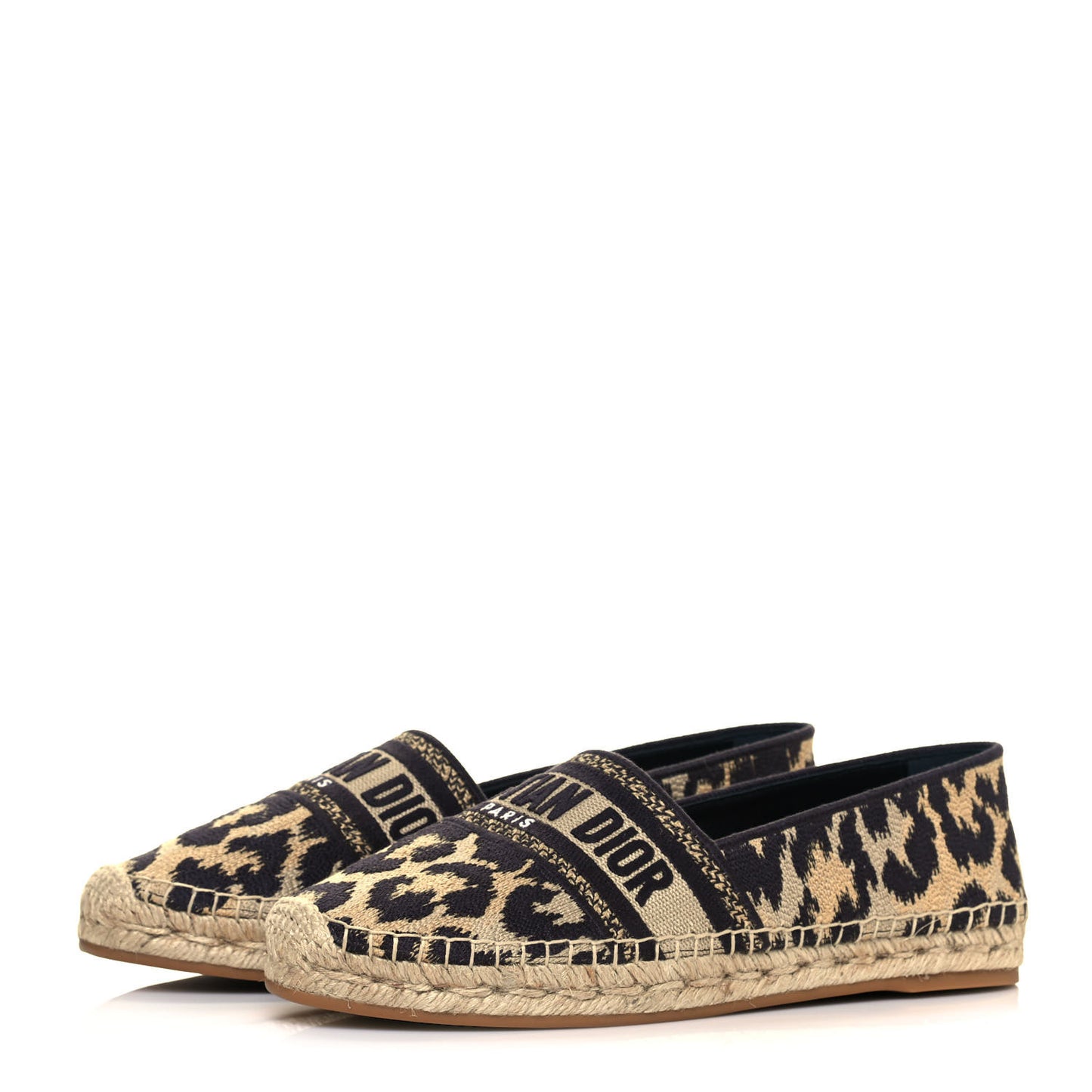 Cotton Embroidered Leopard Print Granville Espadrille 39.5 Natural