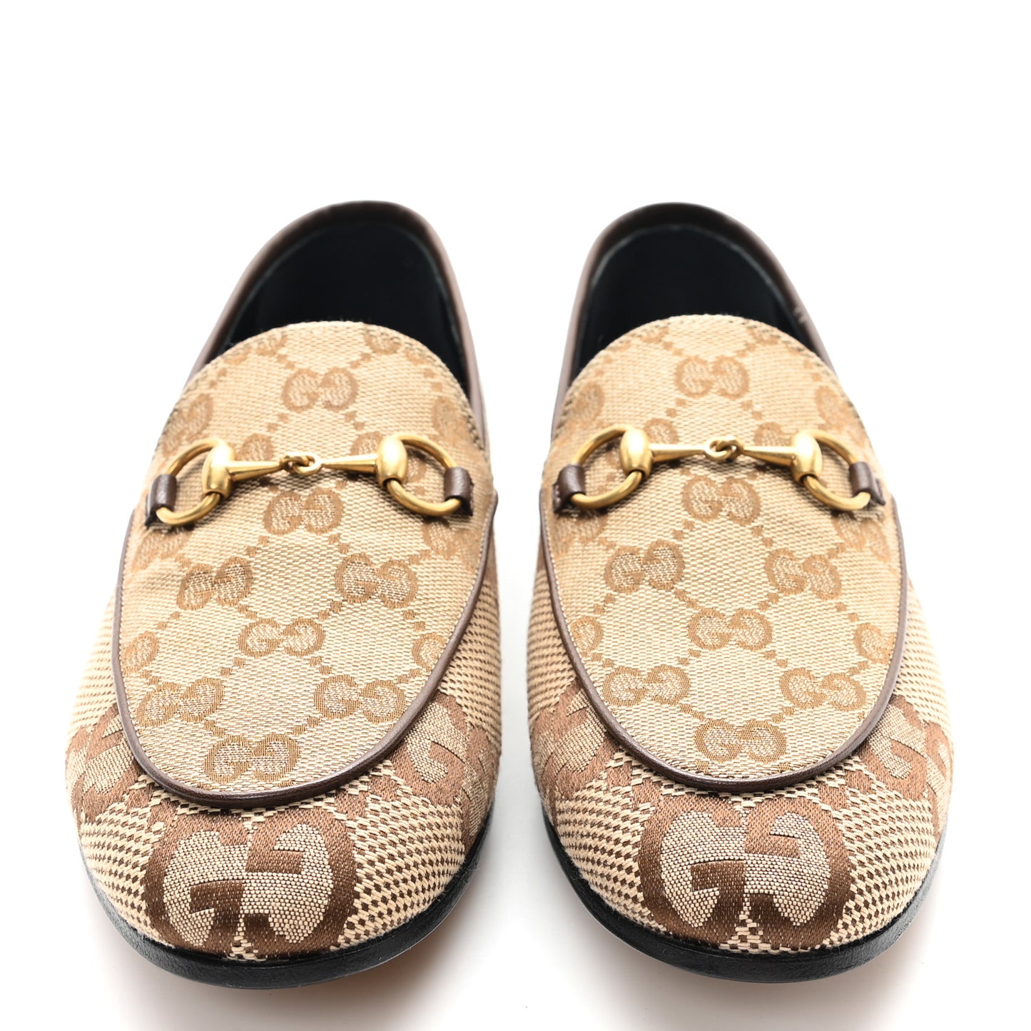 Monogram Jumbo GG Malaga Kid Horsebit Womens Jordaan Loafers 37 Camel Ebony New Acero Beige