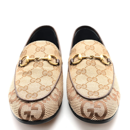 Gucci Monogram Jumbo GG Malaga Kid Horsebit Womens Jordaan Loafers 37 Camel Ebony New Acero Beige 3 of 10