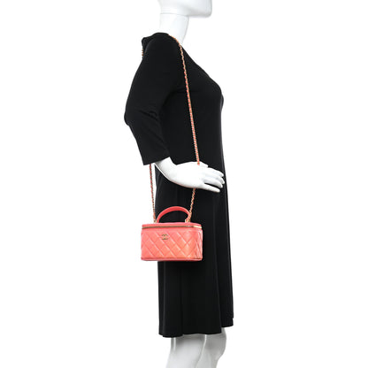 Chanel Lambskin Quilted Ombre Small Top Handle Vanity Case With Chain Coral 2 of 11