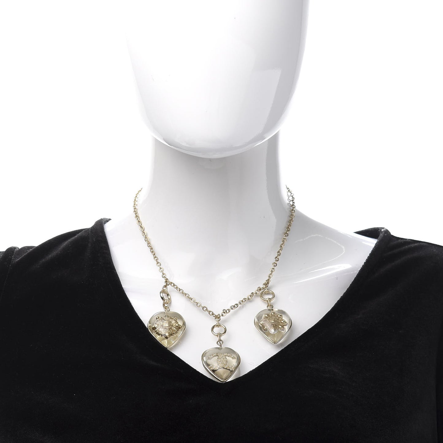 Resin Pearl Heart CC Pendant Necklace Gold