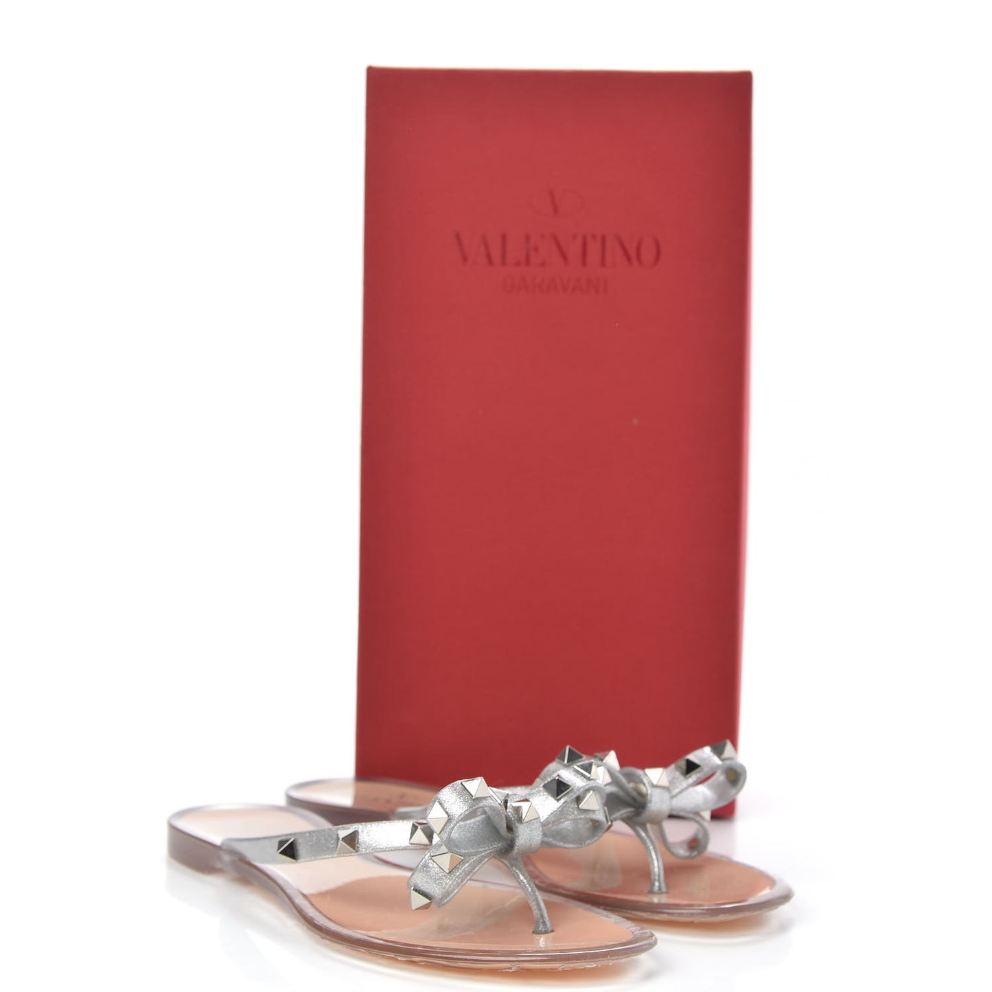 PVC Jelly Rockstud Bow Thong Sandals 38 Silver