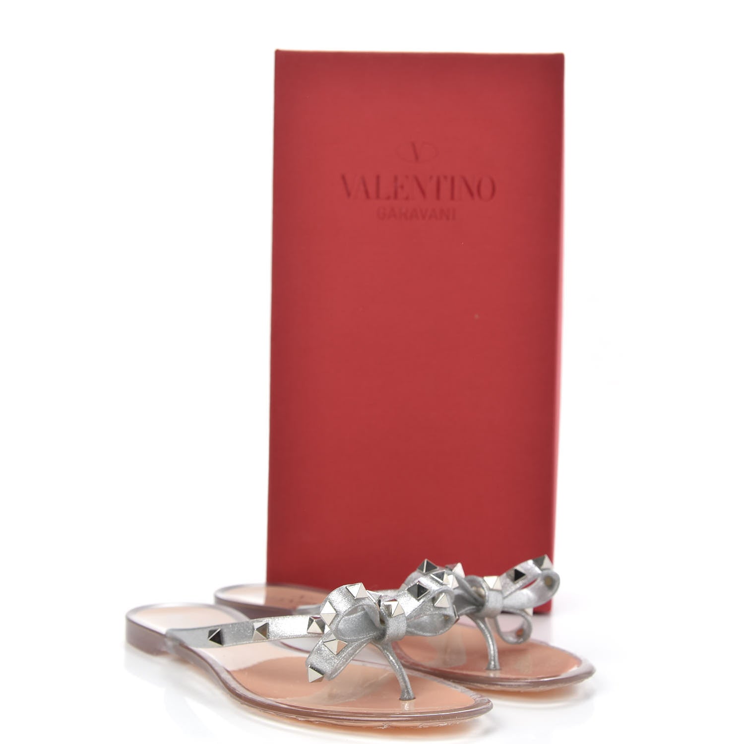 Valentino Garavani PVC Jelly Rockstud Bow Thong Sandals 38 Silver 8 of 8