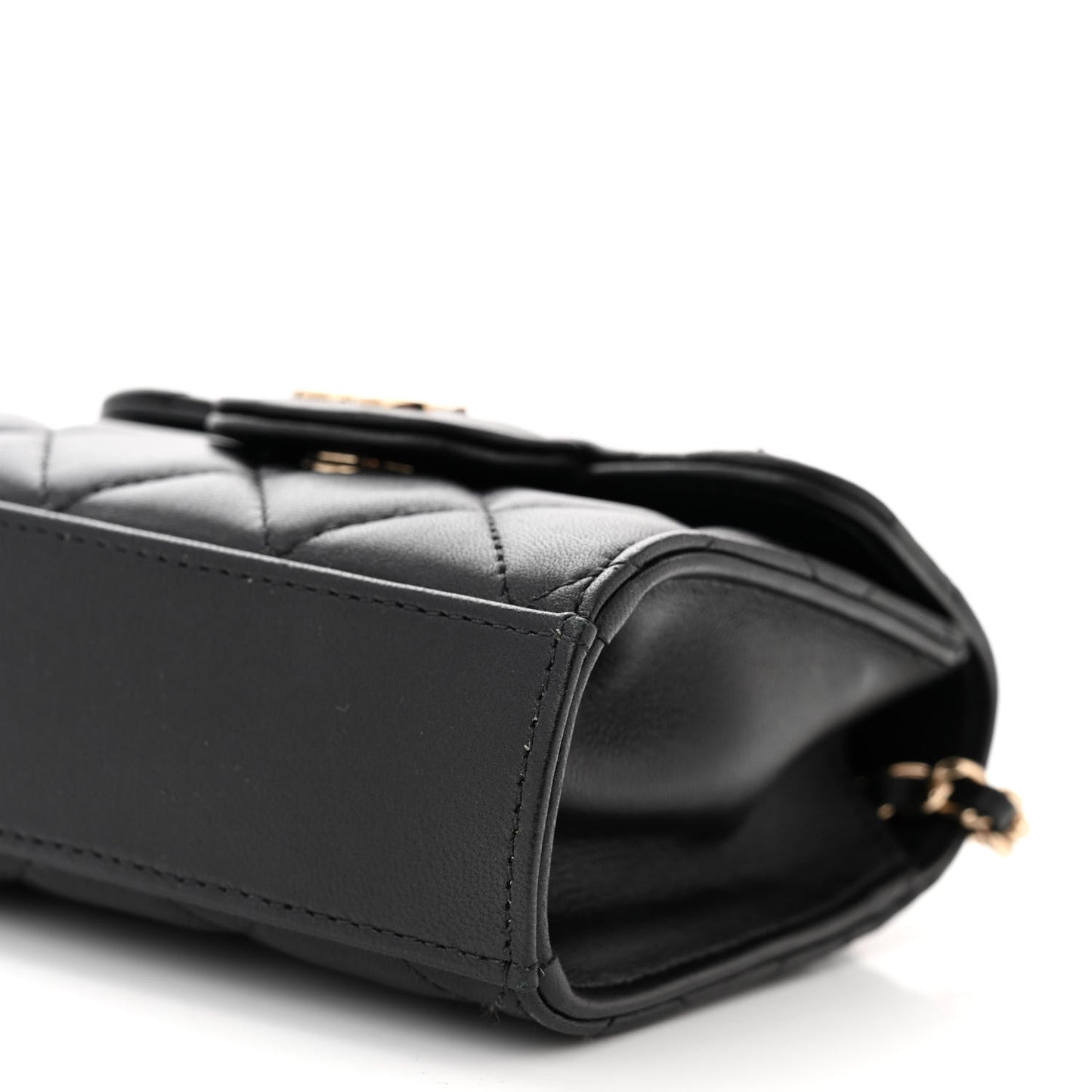 Lambskin Quilted Top Handle Flap Clutch With Chain Black