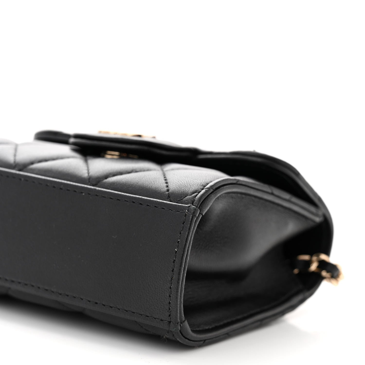 Chanel Lambskin Quilted Top Handle Flap Clutch With Chain Black 10 of 10