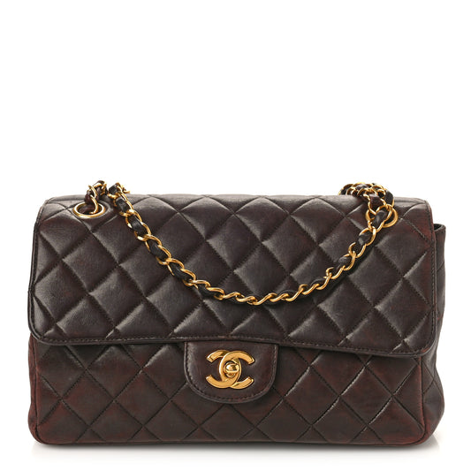 Lambskin Quilted Medium Double Sided Flap Brown