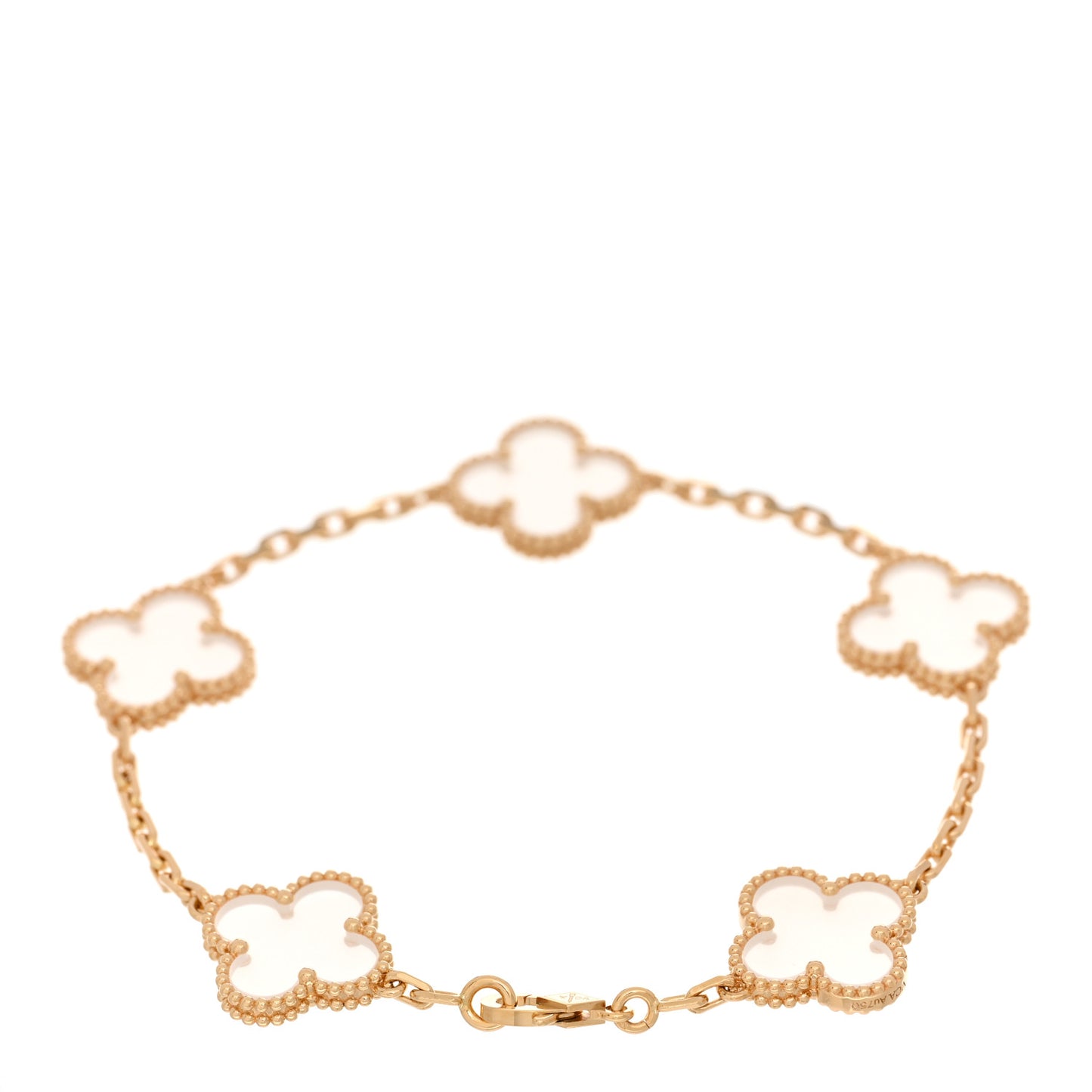 18K Yellow Gold Rock Crystal 5 Motifs Vintage Alhambra Bracelet