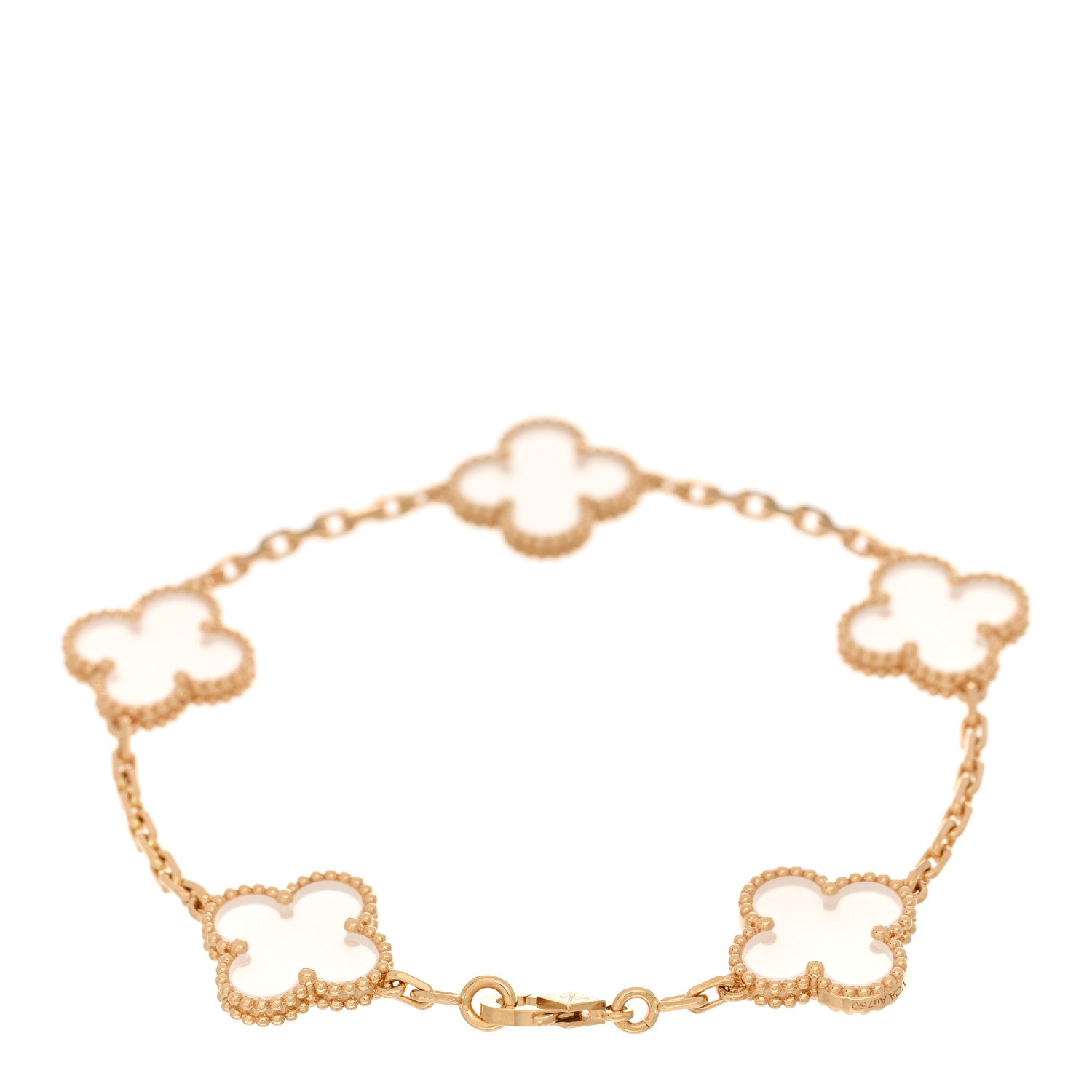Van Cleef & Arpels 18K Yellow Gold Rock Crystal 5 Motifs Vintage Alhambra Bracelet 2 of 4