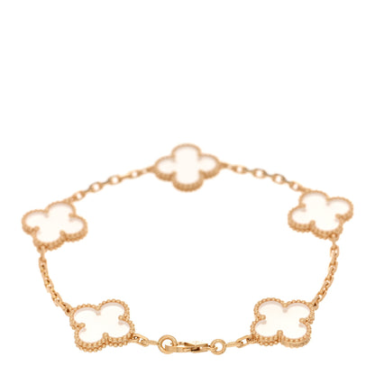 Van Cleef & Arpels 18K Yellow Gold Rock Crystal 5 Motifs Vintage Alhambra Bracelet 2 of 4