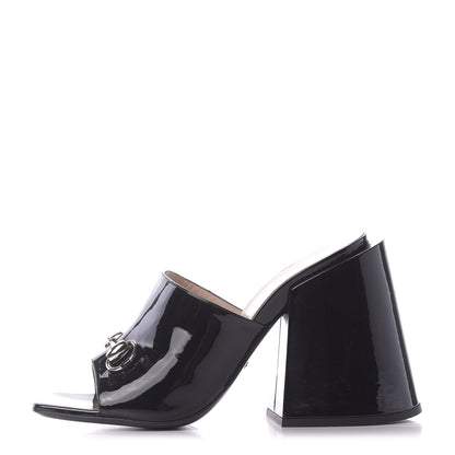 Gucci Patent Lexi Horsebit High-Heel Slide Sandals 40 Black 1 of 11