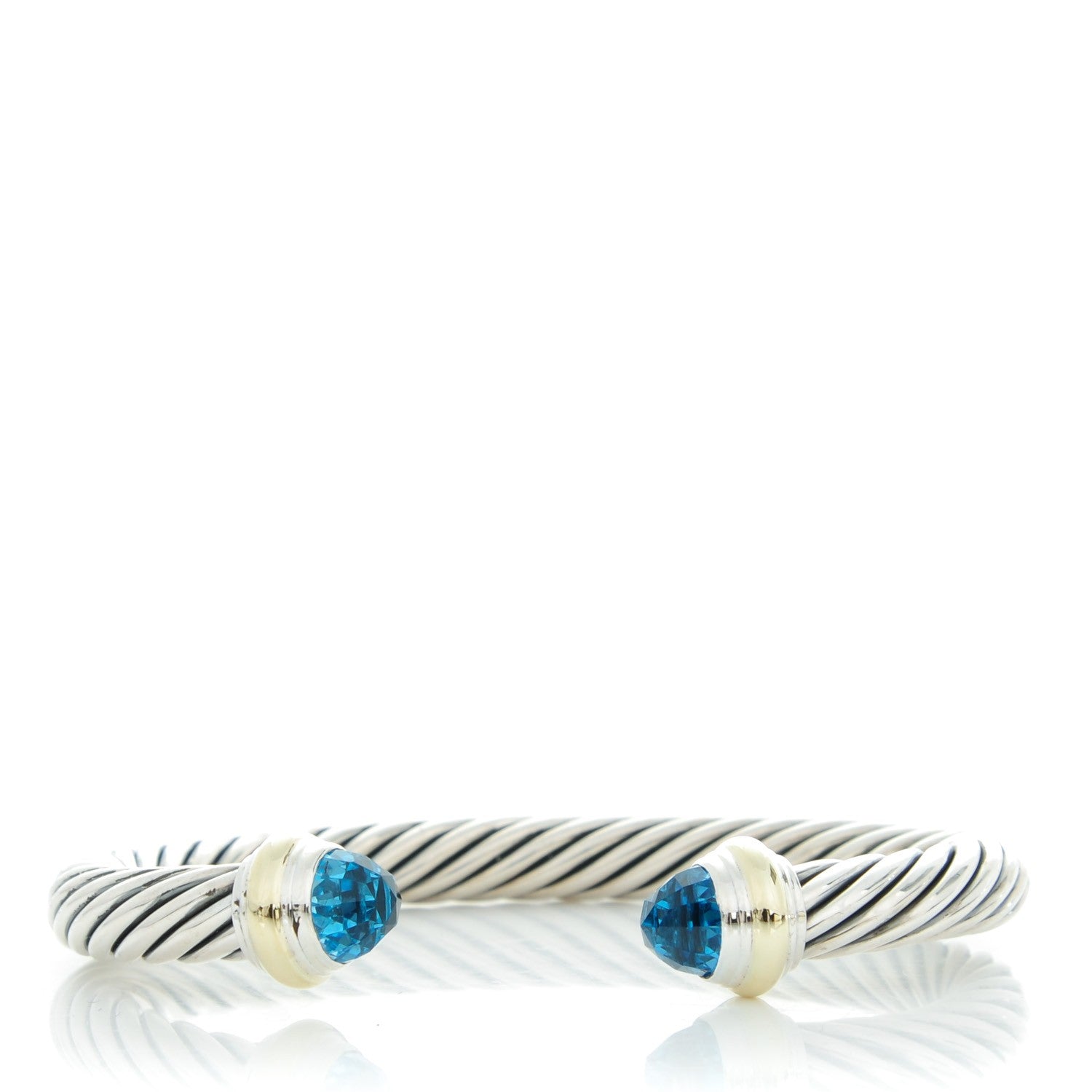 David Yurman Sterling Silver 14K Yellow Gold Blue Topaz 7mm Cable Classics Bracelet 1 of 5