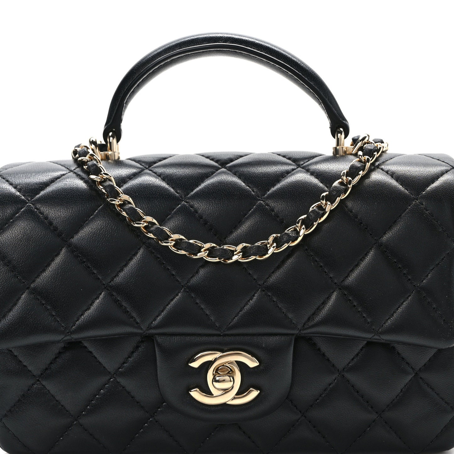 Lambskin Quilted Mini Top Handle Rectangular Flap Black