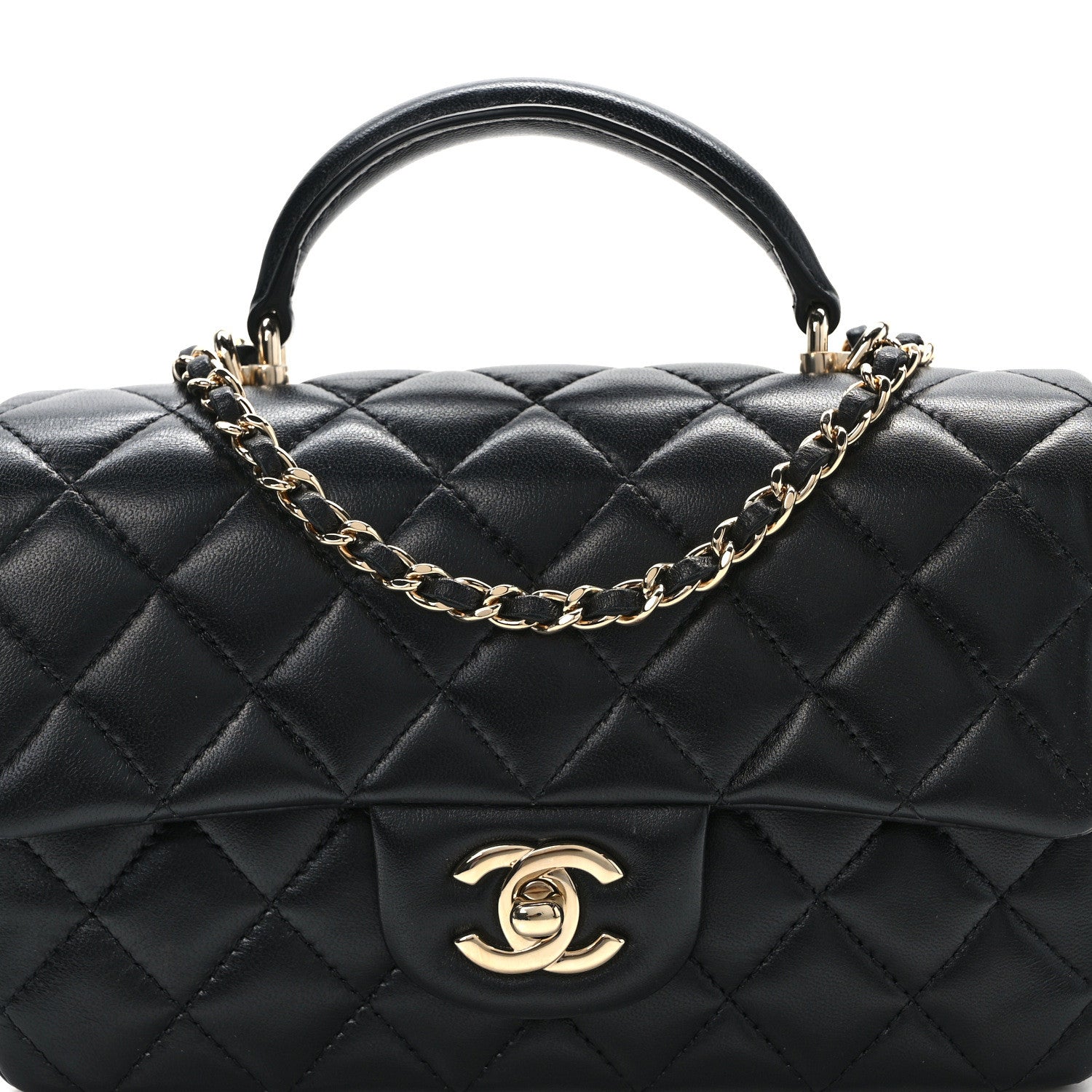 Chanel Lambskin Quilted Mini Top Handle Rectangular Flap Black 8 of 11